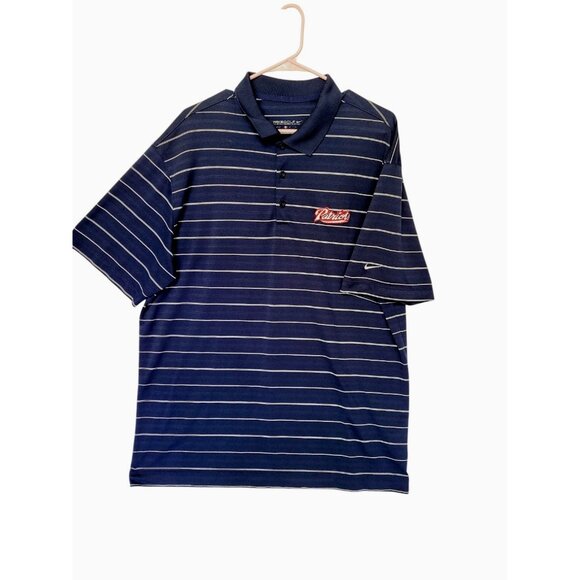 Nike Golf Polo Shirt Mens XL Blue Striped Patriots Embroidered Logo Dri Fit - Picture 2 of 8